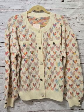 POL Rainbow Heart Cardigan XL Pearl Button Sweater Boutique NWT
